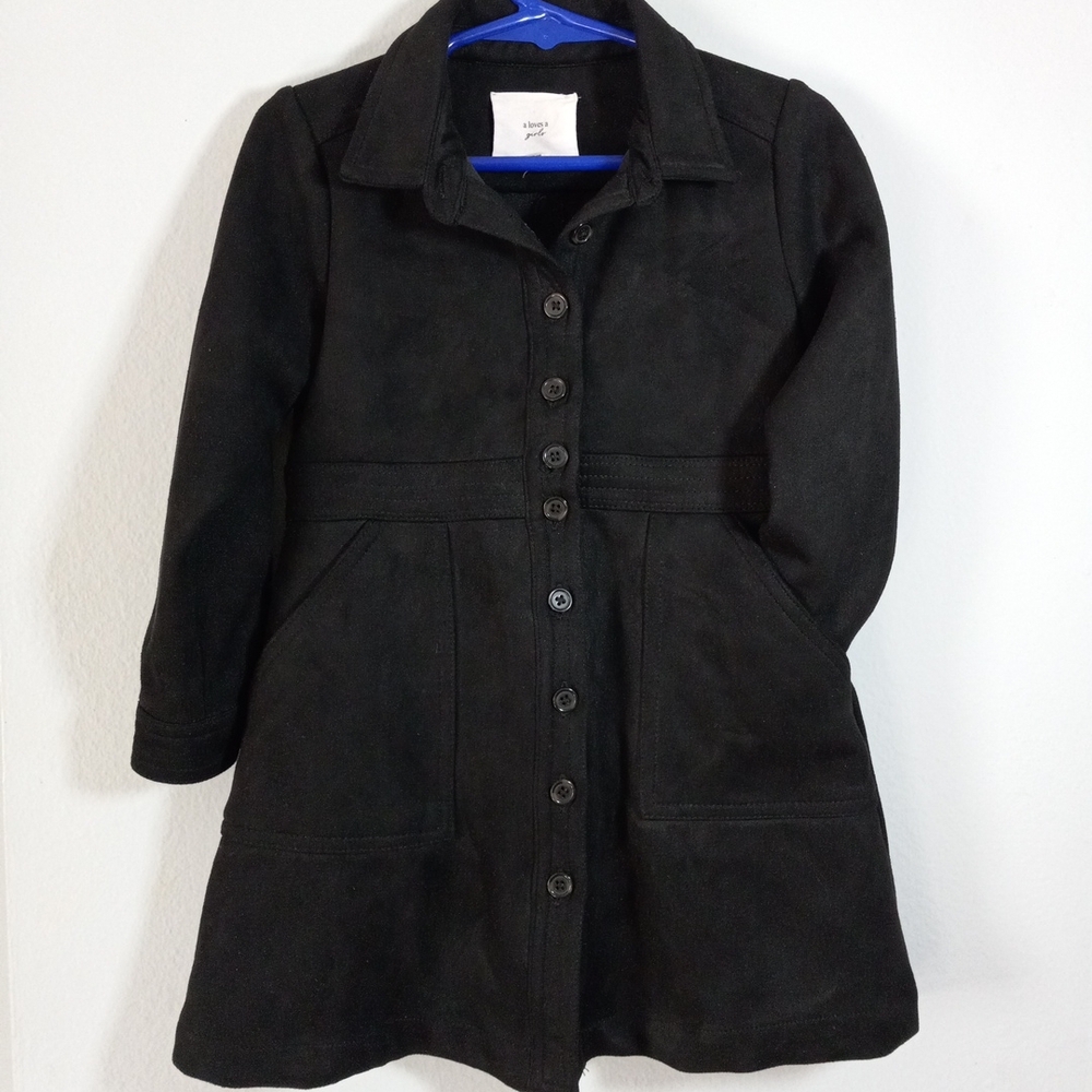 A Love A Girl Black Trench Coat with Button Front And Pockets Size 6